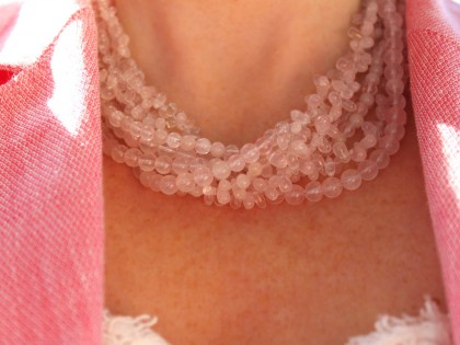 Amorgos. Collar de Cuarzo rosa y Plata  de Varias Vueltas