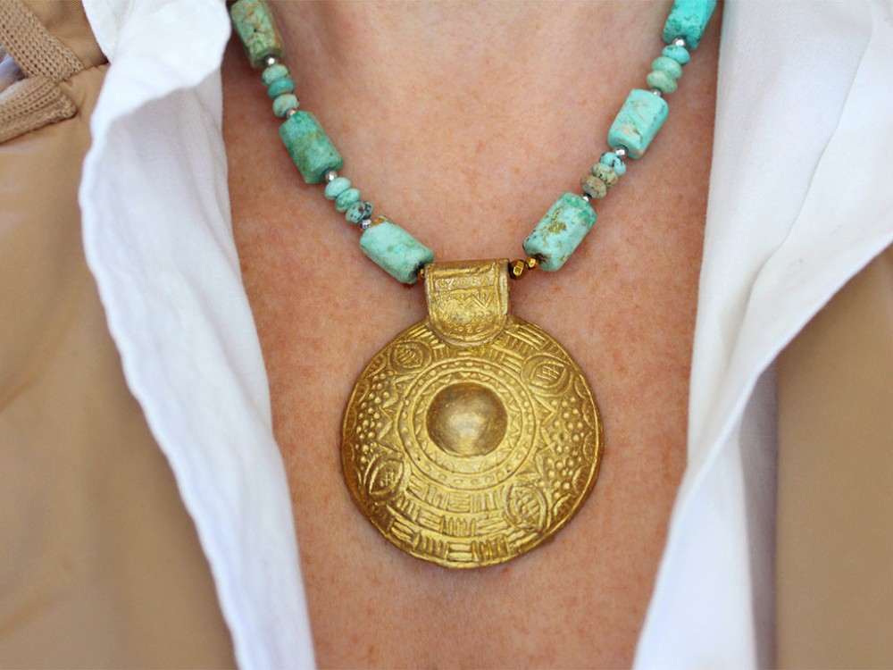 Palabra marcador puño ▷ Collar de TURQUESA y colgante en bronce | RoberesGems