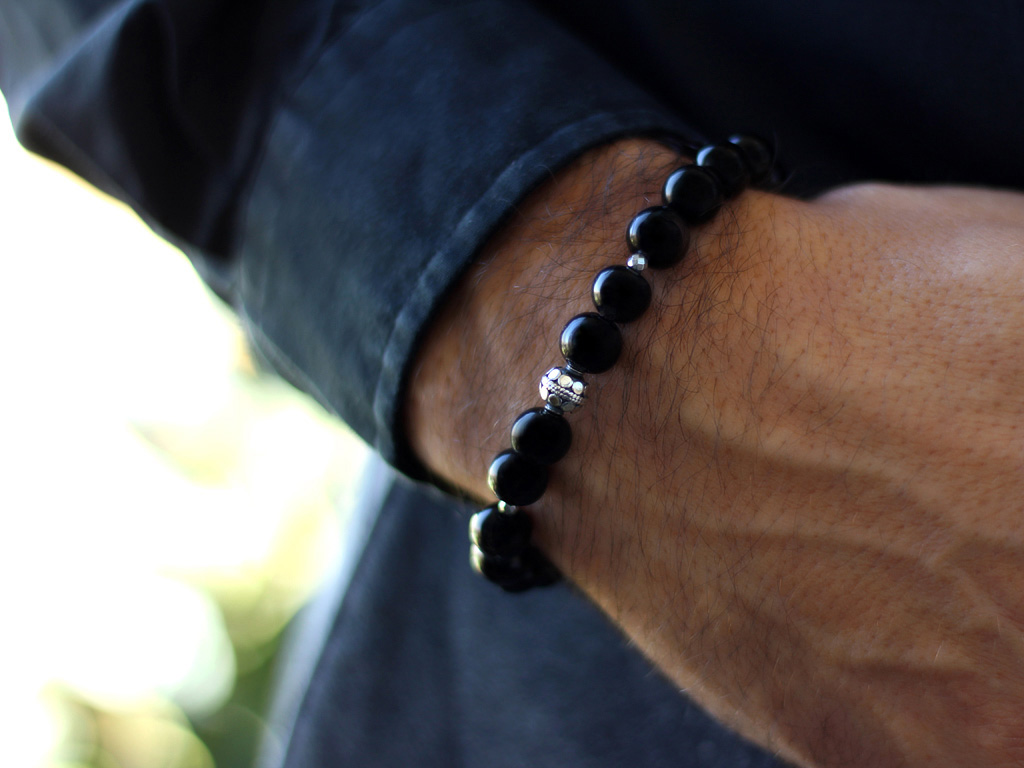 Pulsera de hombre con Azabache y cuenta de Bali